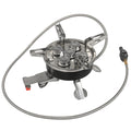 Silver foldable stainless steel portable camping split stove with a long gas hose