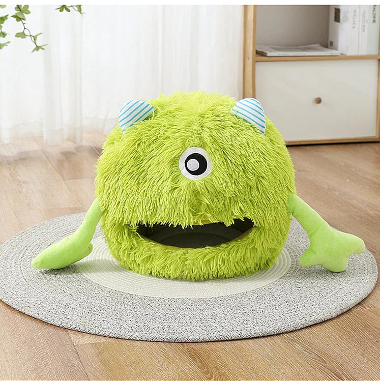 Fluffy round cat bed with plush material in three size options for indoor pets