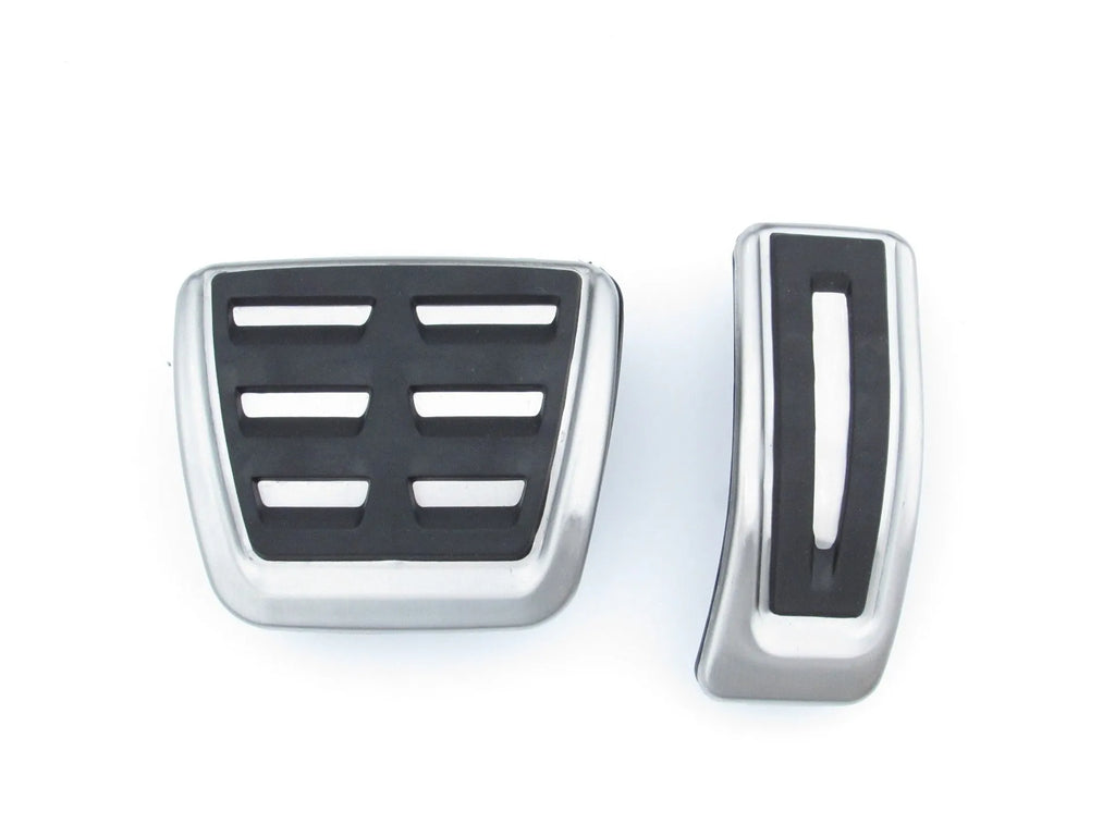 Stainless steel brake and accelerator pedal cover for Porsche Macan in black.