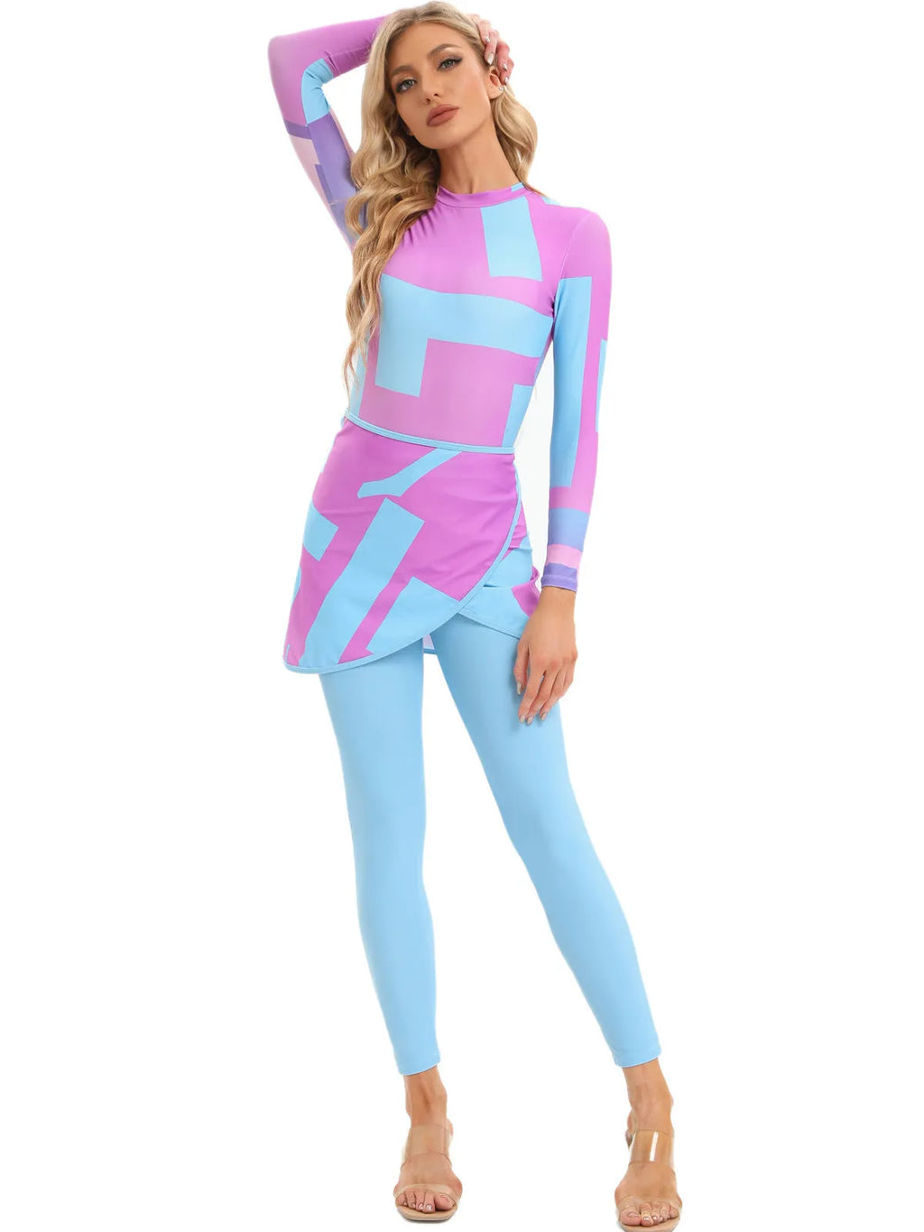 Conservative Muslim swimsuit three-piece set with long sleeves and matching apron for swimming