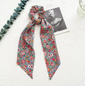 Large intestine ring cloth hairband with floral design in spring dark green colour