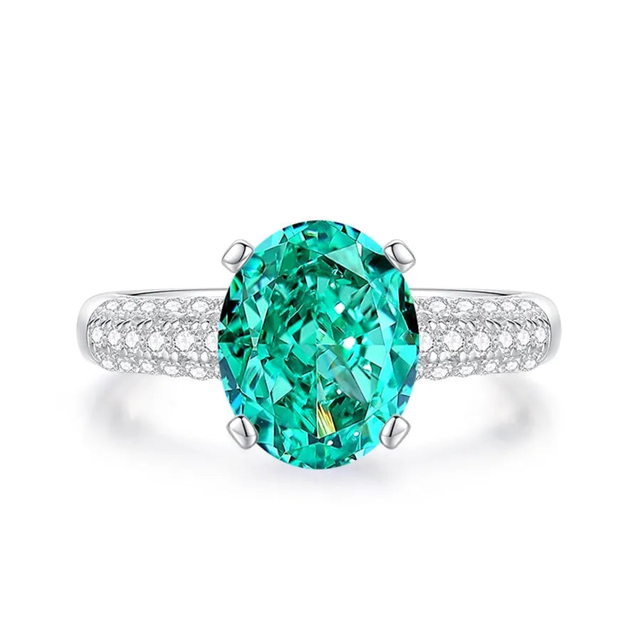 S925 silver geometric ellipse ring with Palai Bahao emerald stone in multiple colour options