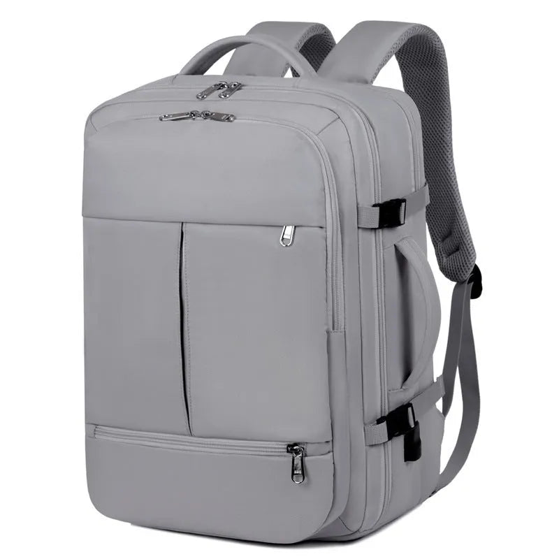Large waterproof oxford cloth backpack with multiple pockets open to show 15.6-inch laptop compartment