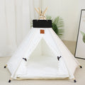 Portable pet teepee tent with cushion for small dogs cats rabbits in linen material