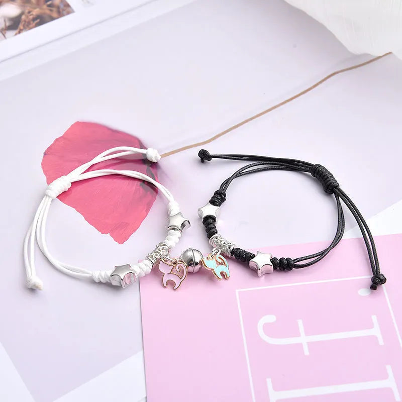 Electroplated alloy suction cup couple bracelets with crown and diamond designs