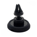 Black plastic car mobile phone holder with magnetic snap-in attachment for dashboard or air vent mounting