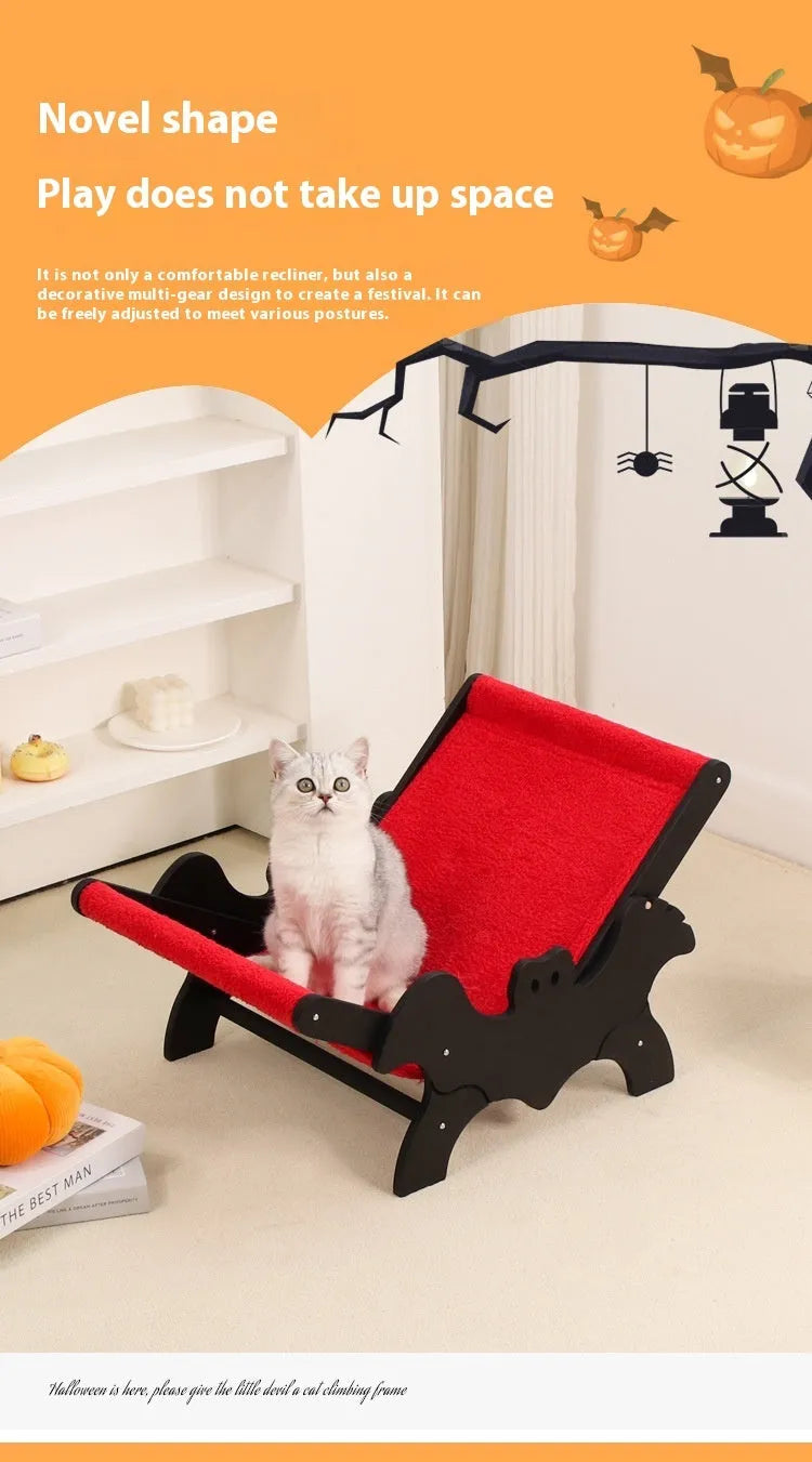 Black and red wooden cat recliner bed with cage enclosure, Halloween theme, MW-054 specification