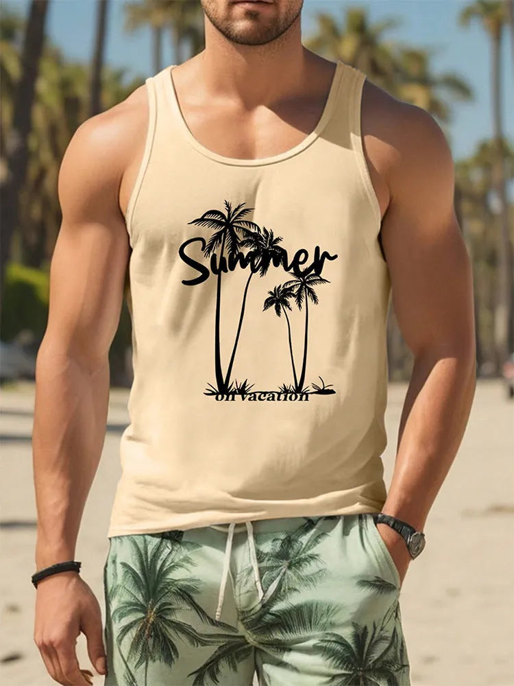 A man's solid colour Hawaiian-style sleeveless vest or tank top made from breathable pinhole cloth.
