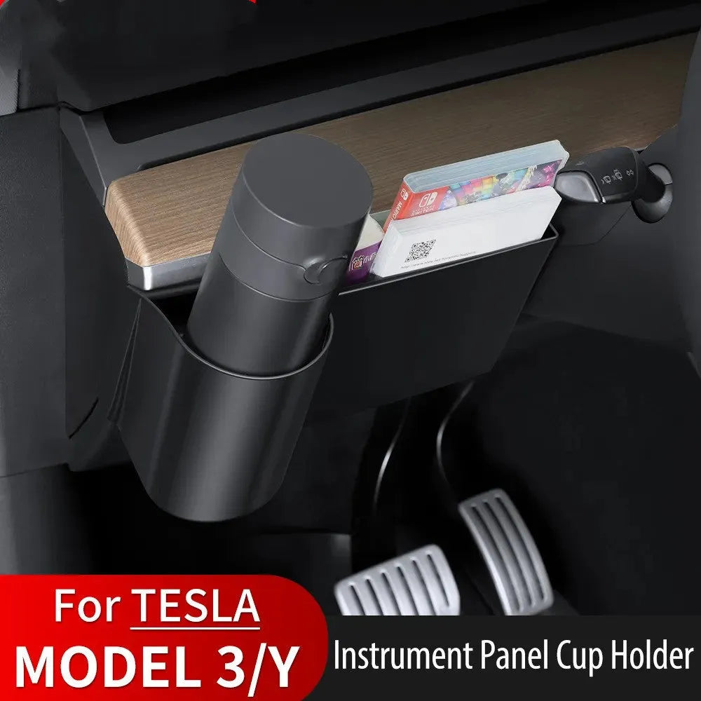 Plastic dashboard cup holder for left-hand drive Tesla Model 3 and Model Y vehicles