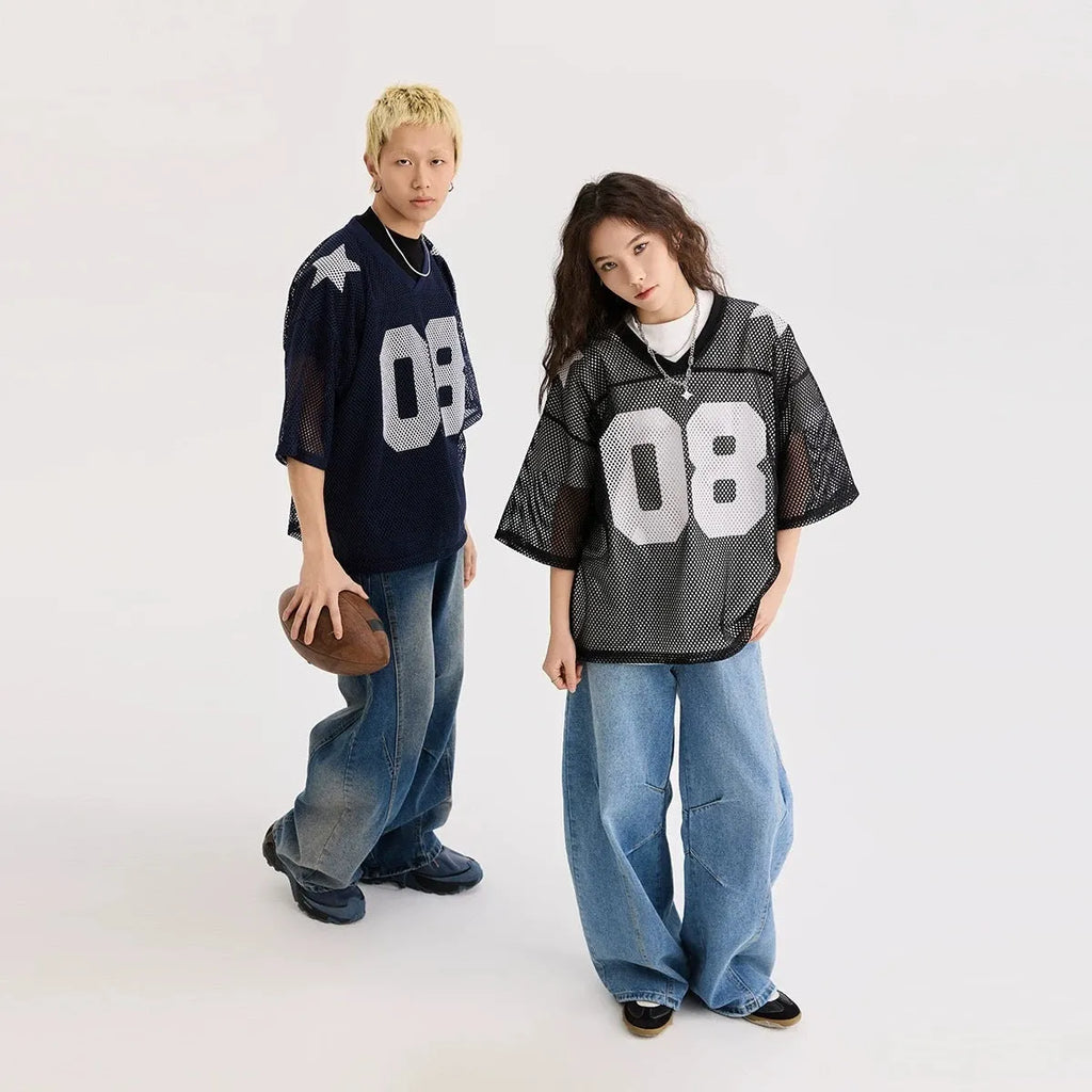 Black half sleeve loose pullover shirt with letter pattern for men and women