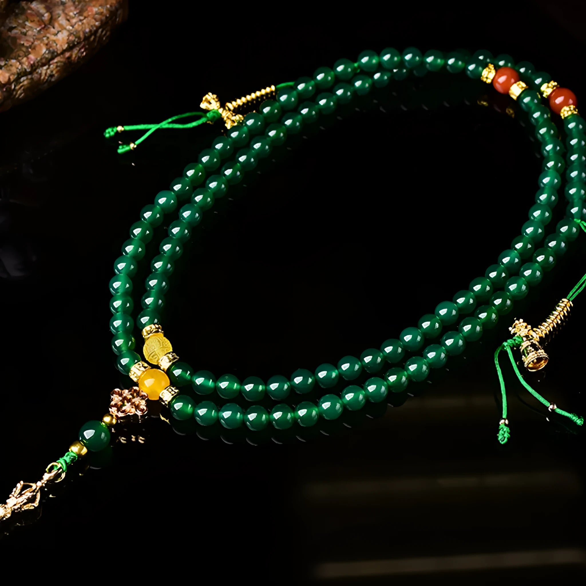 Handcrafted multi-strand bracelet with green Brazilian agate beads in three size options.