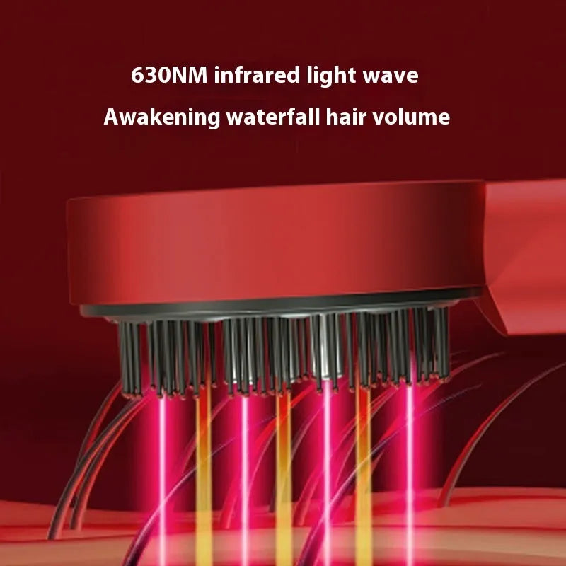 Red and blue LED light massage hair comb with Type-C charging port and plastic construction