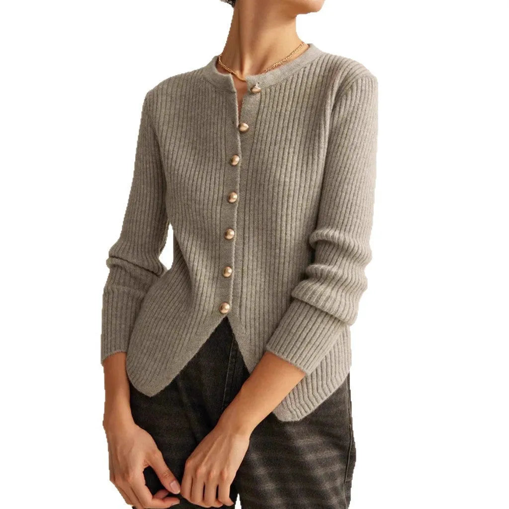 Red yuan collar cardigan sweater in Japanese Korean casual style with loose fit