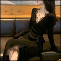 Women's slim fit black woolen skirt with princess dress cut