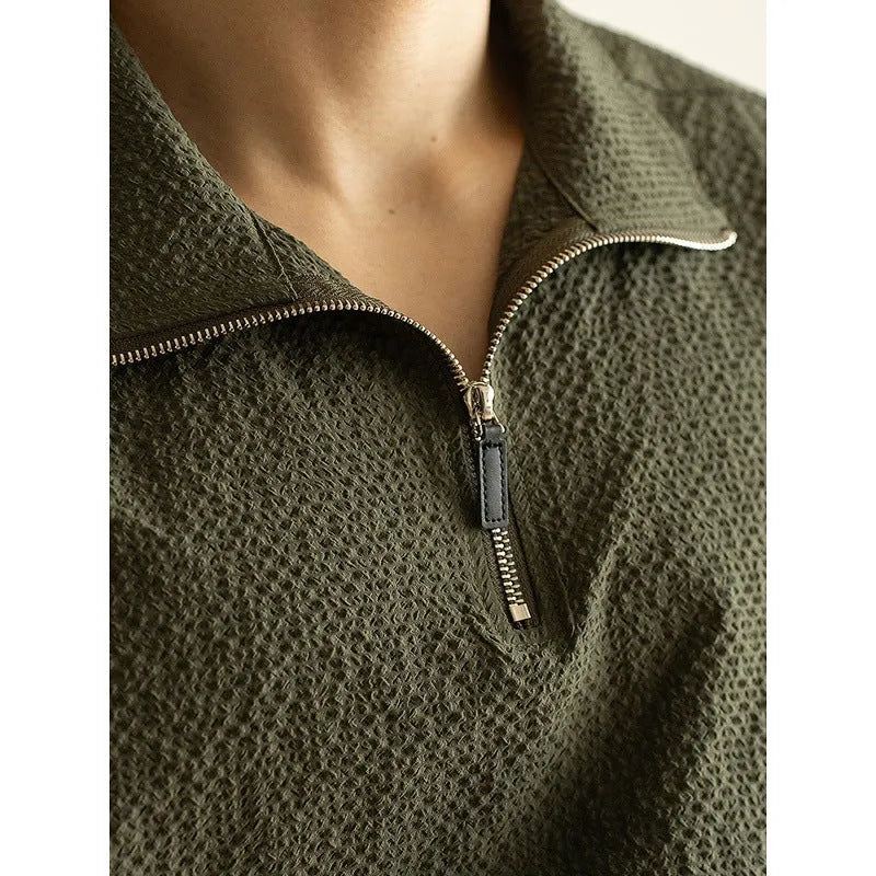 Men's loose fit ice silk T-shirt in cedar green with short sleeves and quick-dry polyester fabric