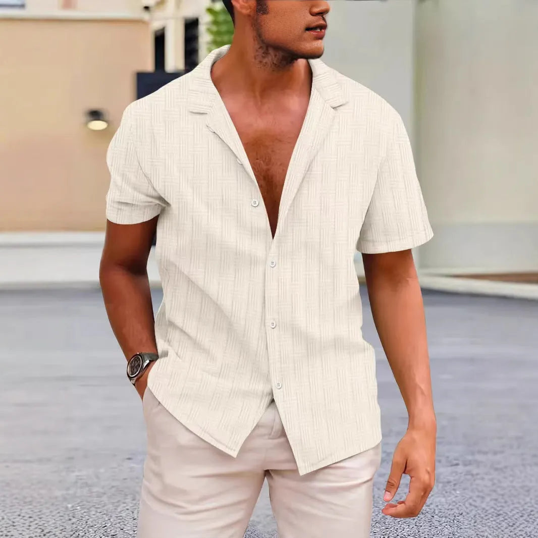 Men's short sleeve corduroy button-up shirt in multiple solid colours with regular fit