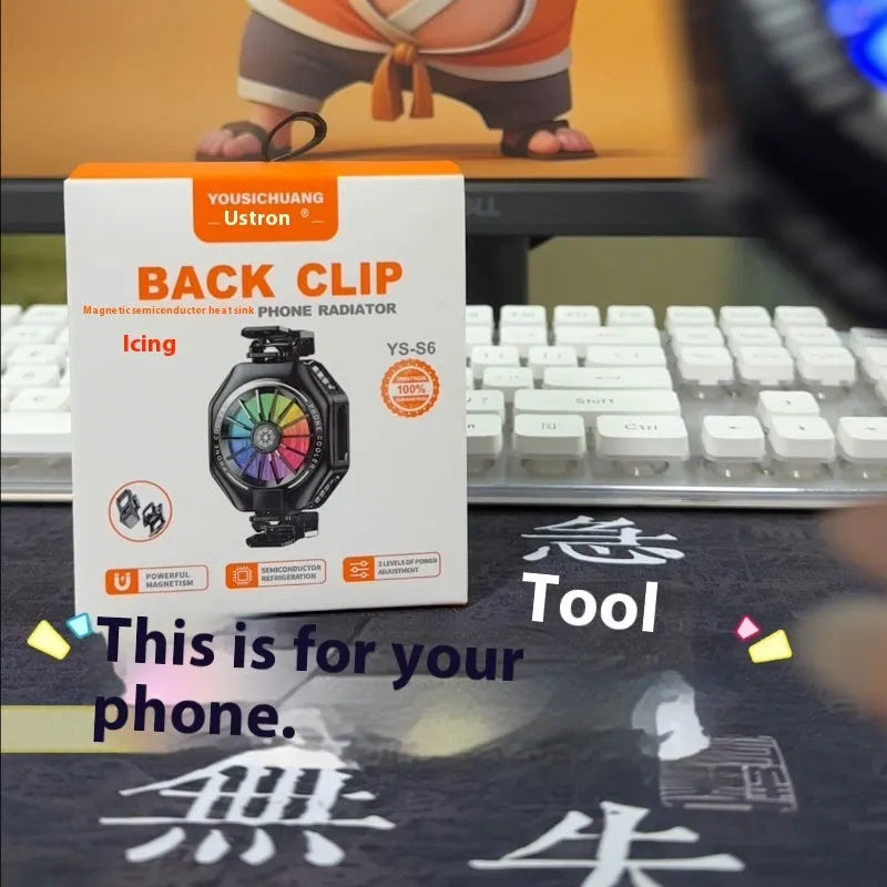 Plug-in semiconductor mobile phone cooler with USB Type-C connector and aluminium alloy construction.