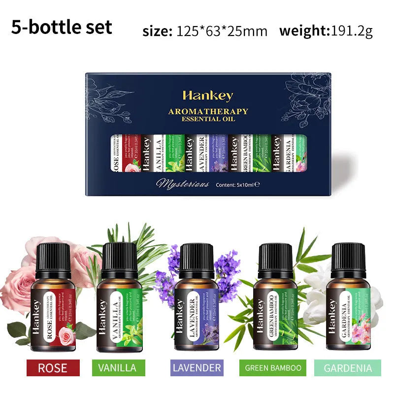 Boxed set of water-soluble aromatherapy essential oil bottles for use in diffusers and sprays