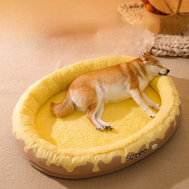Grey detachable dog bed with double lining and washable velvet construction