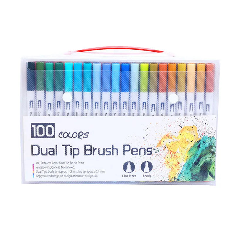 Watercolour pen set with artist brush tips showing multiple colour options from 48 to 100 colours