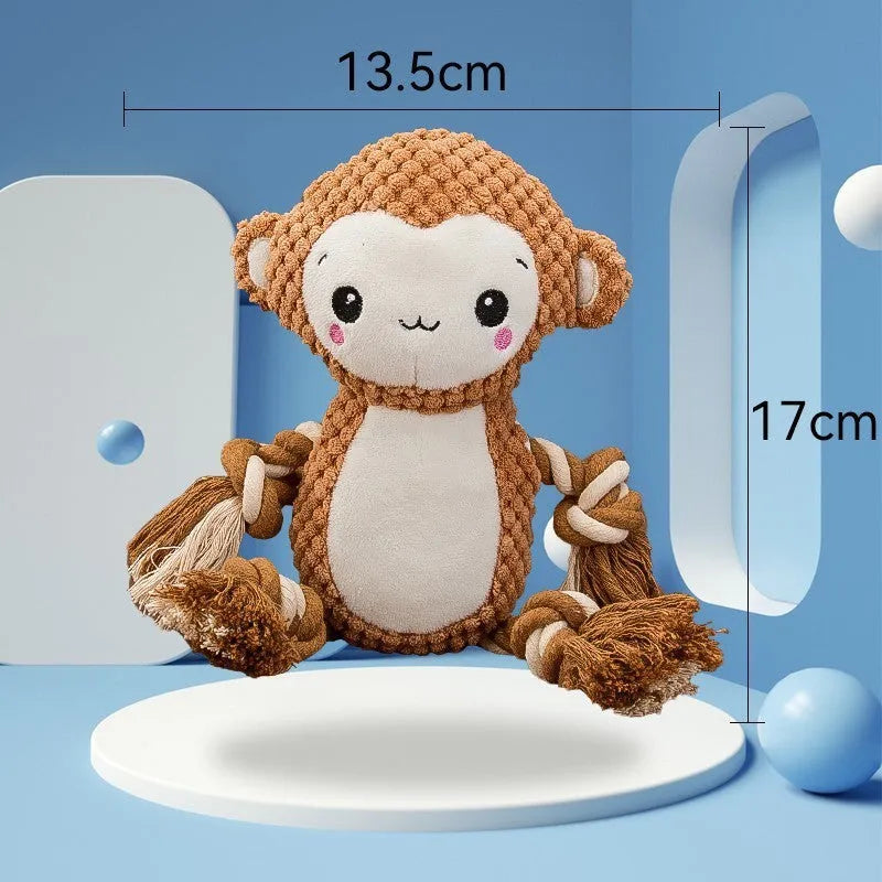 Monkey and lion plush squeaky dog toys bundle with stuffing-free construction for medium large dogs