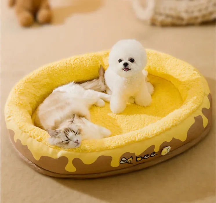 Grey detachable dog bed with double lining and washable velvet construction