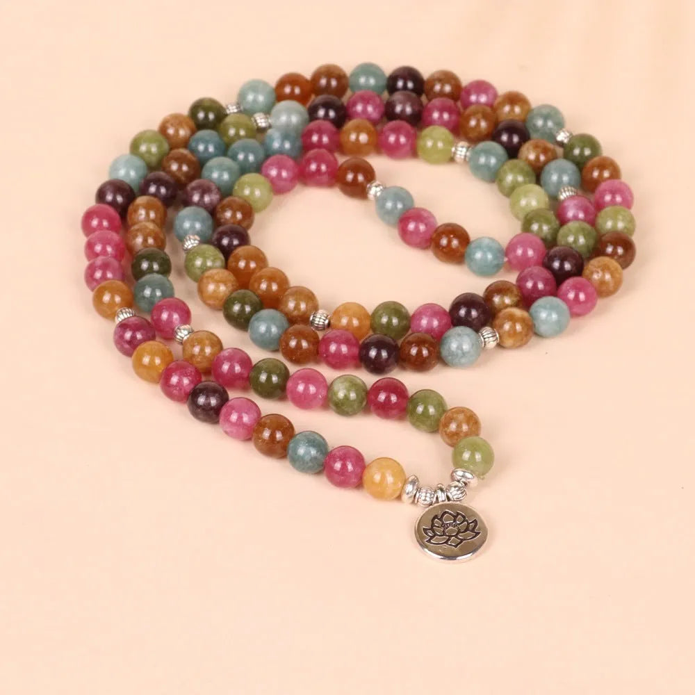 108-bead lotus hanging multi-layer bracelet with tourmaline colour alloy construction