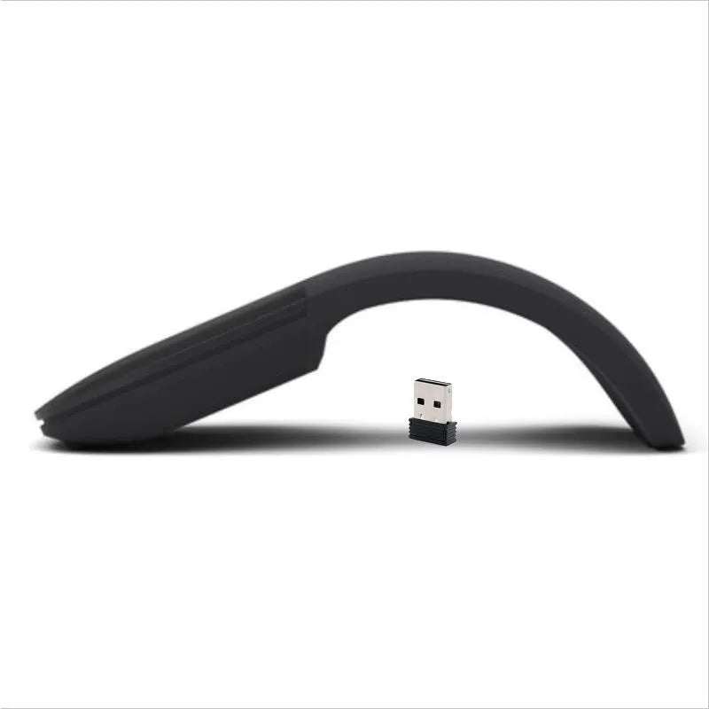 Black Bluetooth 4.0 folding touch wireless mouse shown in compact and folded position.