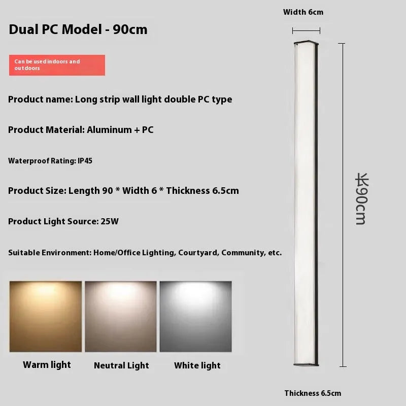 Modern outdoor wall lamp in simplicity style showing size options from 30cm to 120cm length