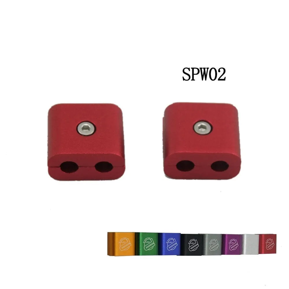 Three-piece metal car fastening clamp set in six colour options on a grey background.