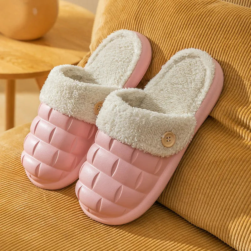 Plaid design women's detachable EVA house slippers with plush lining in various colours
