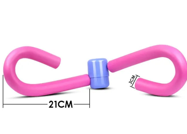 Leg exercise thigh master with steel spring, foam handles, in pink colour on white background