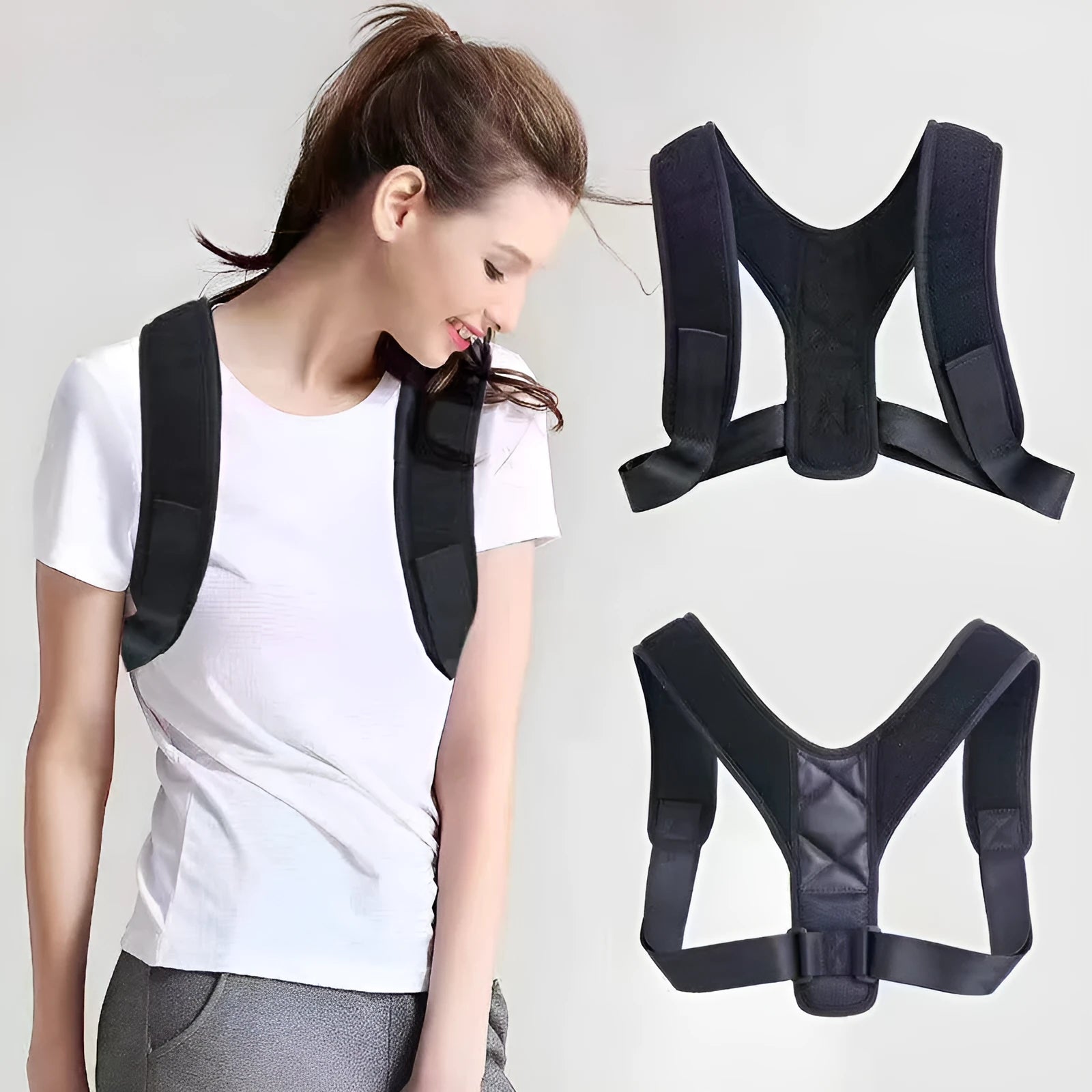 Nylon posture correction belt with adjustable straps for back support during sitting