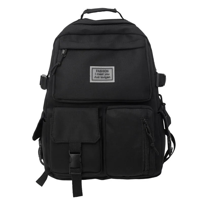 Black and white student backpack with computer compartment showing dimensions 31x12x41cm