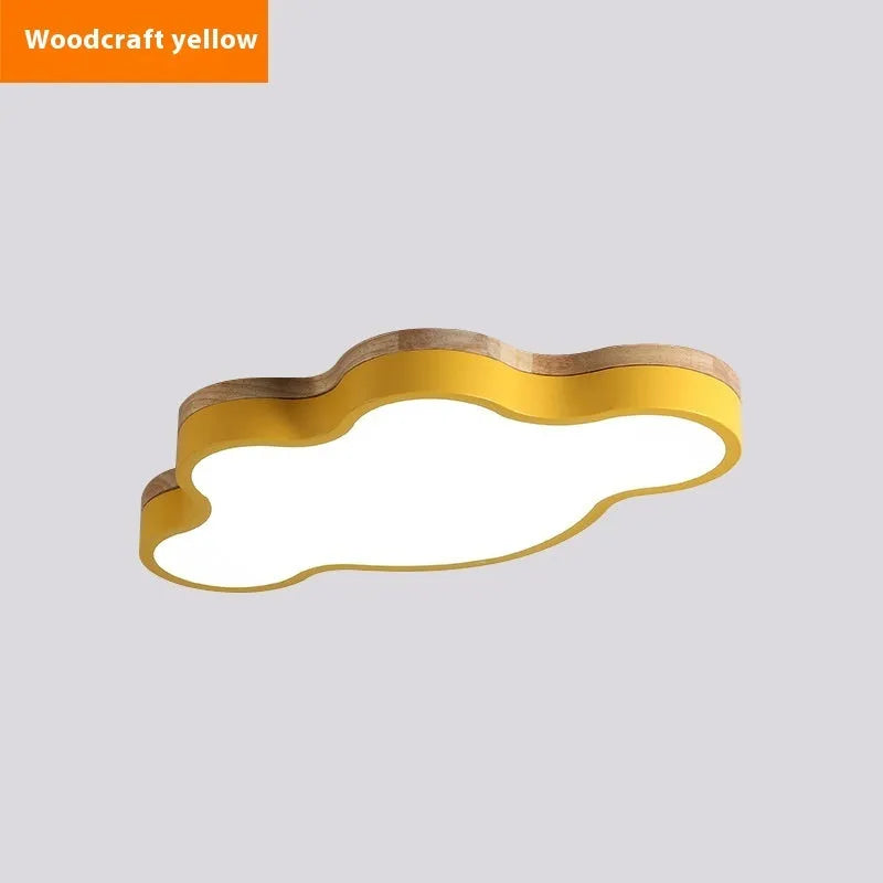 Modern cloud ceiling LED light with wooden shade in choice of four colours and two sizes