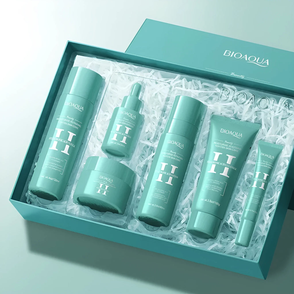 Hyaluronic acid moisturising repair firming facial care gift set with six products in gift box