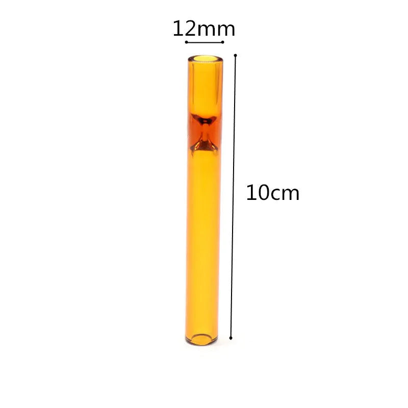 Clear glass telescopic smoking pipe with straight tube and suction nozzle.