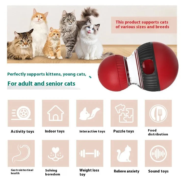 Rotating plastic cat toy ball with food dispensing mechanism and sound effects in super ball colour