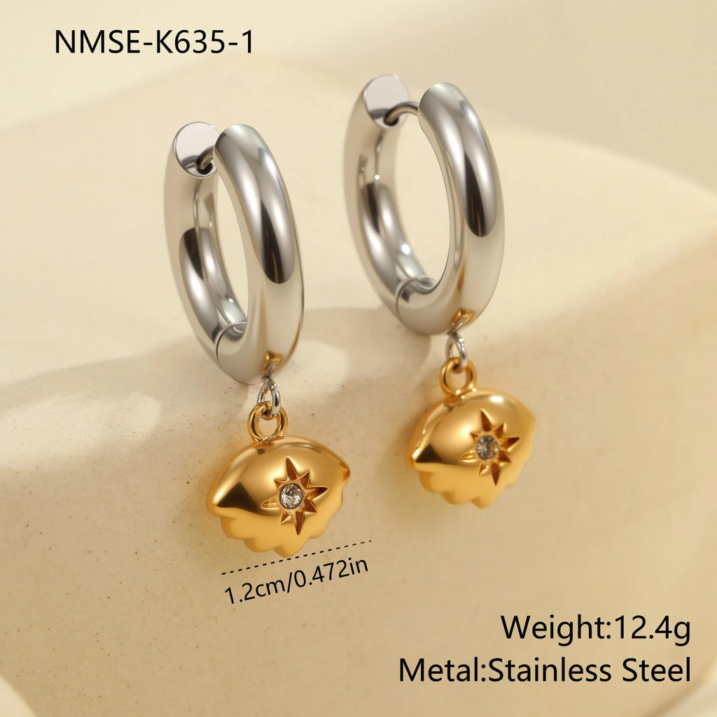 Christmas tree heart earrings in stainless steel with 18K gold electroplating and star designs