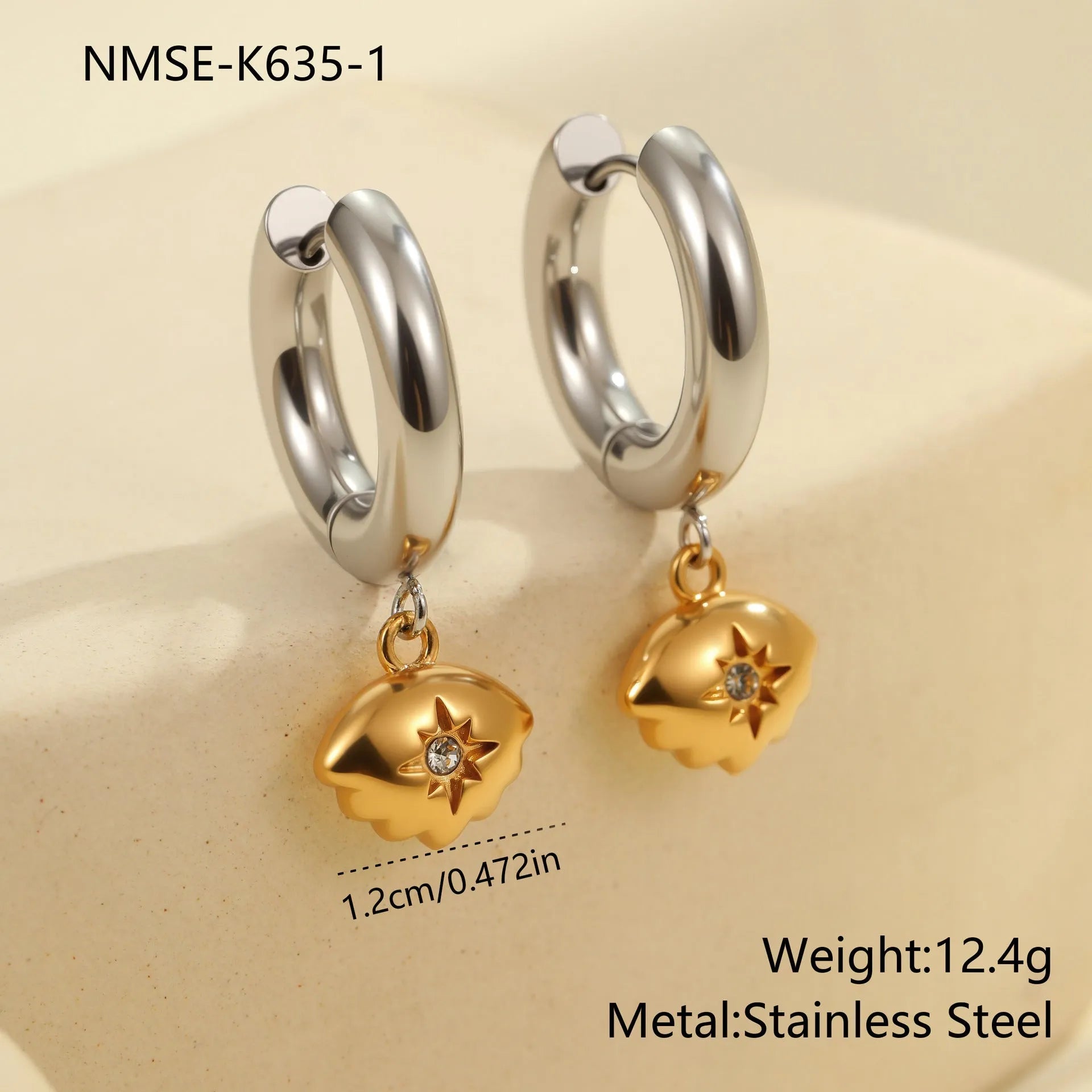 Christmas tree heart earrings in stainless steel with 18K gold electroplating and star designs
