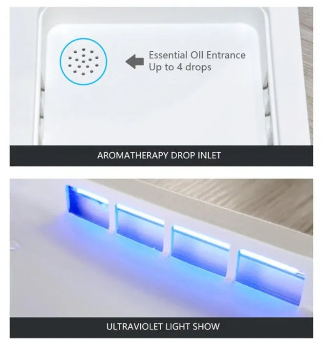 Blue UV phone steriliser box with touch control and open lid showing disinfection chamber.