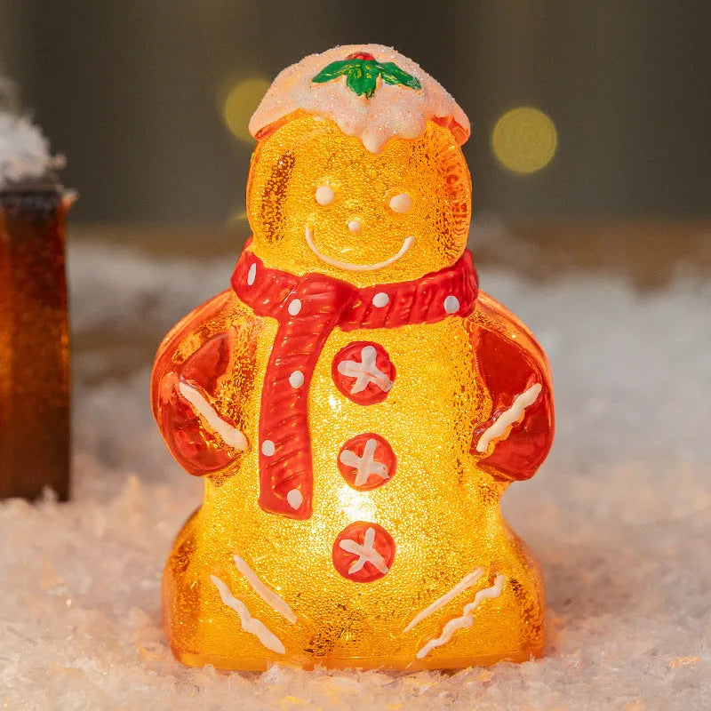 LED glowing Christmas gingerbread man snowman ornament with plastic construction and coloured scarf