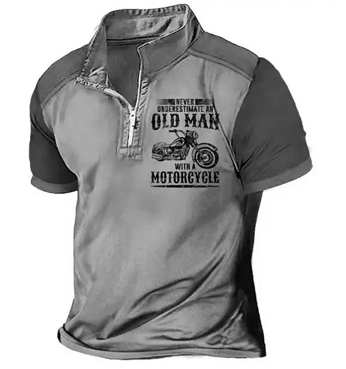 Men's digital print polo shirt with zip-decorated lapel collar in regular fit casual styling