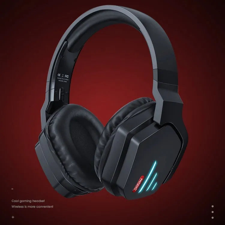 Wireless headphones with luminous black finish showing head-mounted design and ear cups