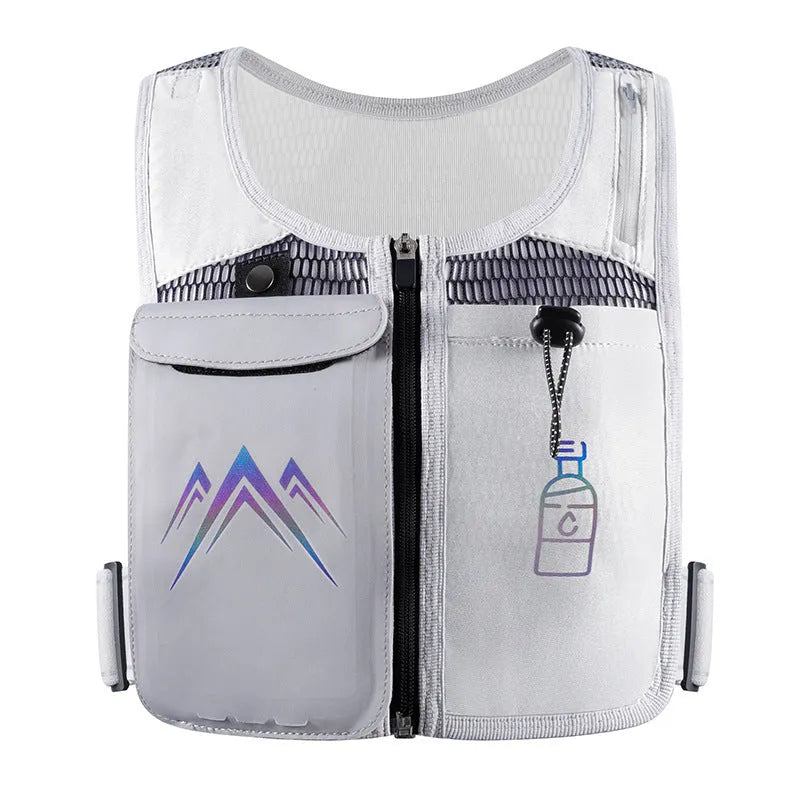 Breathable mesh sports running vest with integrated mobile phone pocket, shown in classic black colour.