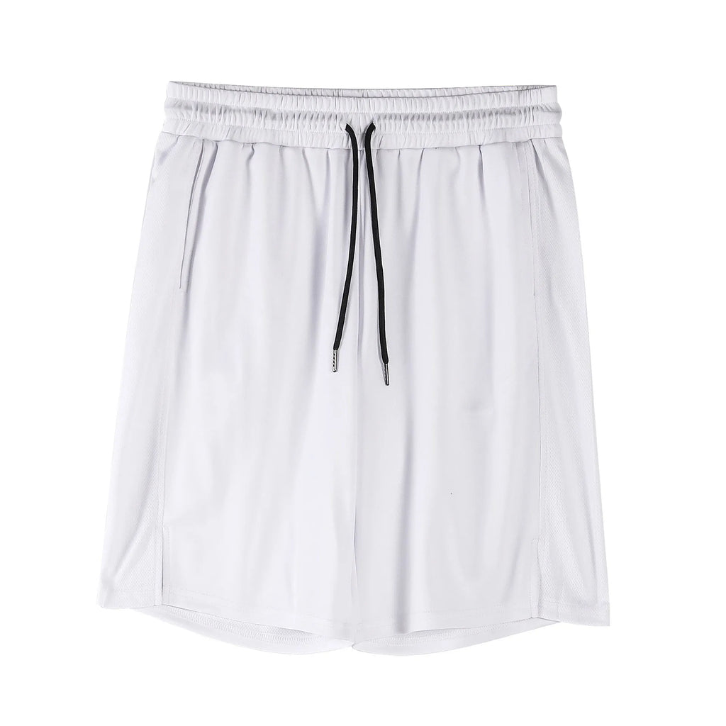 A pair of men's black mesh sports shorts with a loose fit and elasticated waistband.