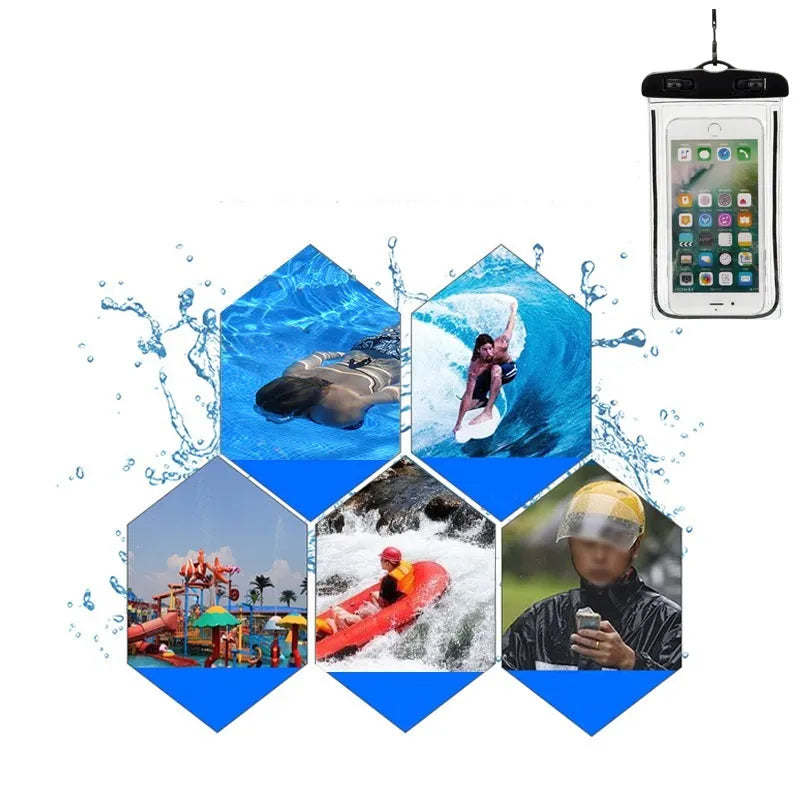 Universal waterproof luminous phone case in multiple colours for outdoor smartphone protection
