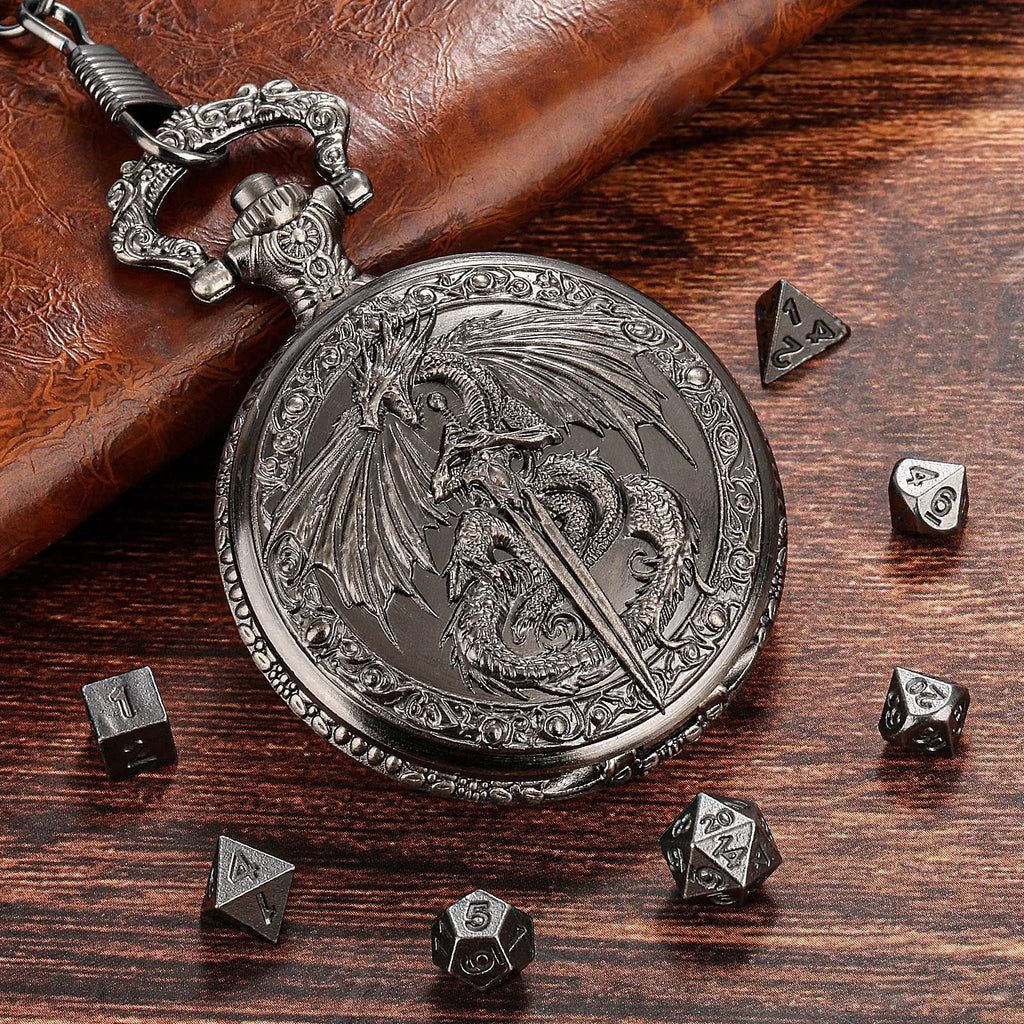 Zinc alloy DND dice storage case with winged beast relief, 5 cm size, in bronze finish
