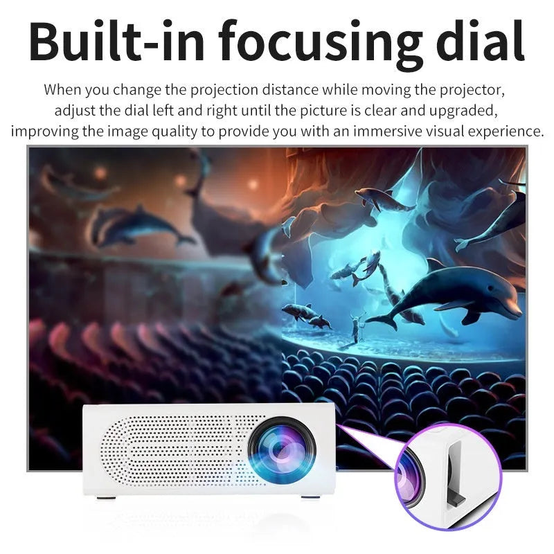 Black and white portable mini projector with wired mobile phone connection support