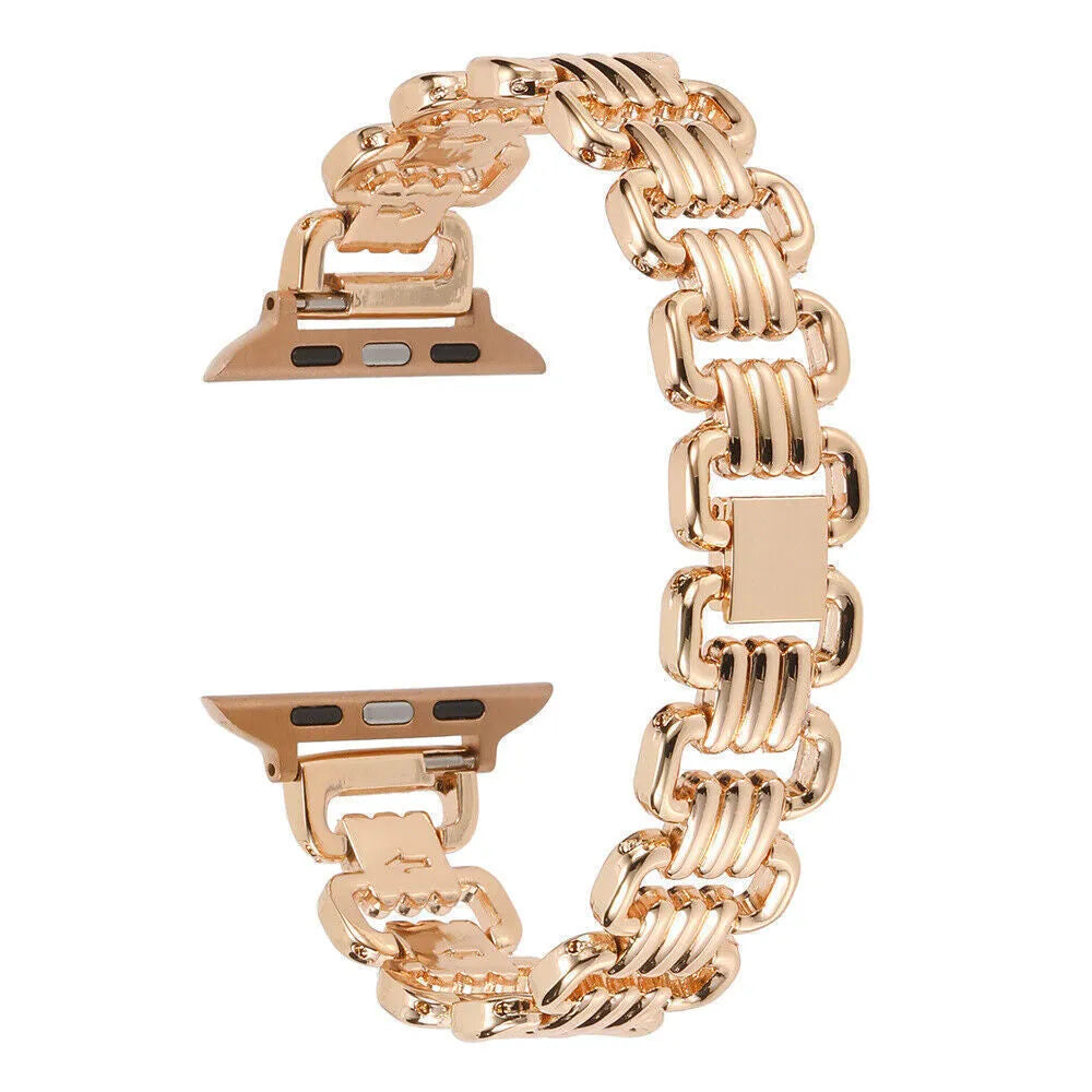 Alloy metal ladies watch bracelet for Apple Watch in silver, black, gold, rose gold, starlight colours.